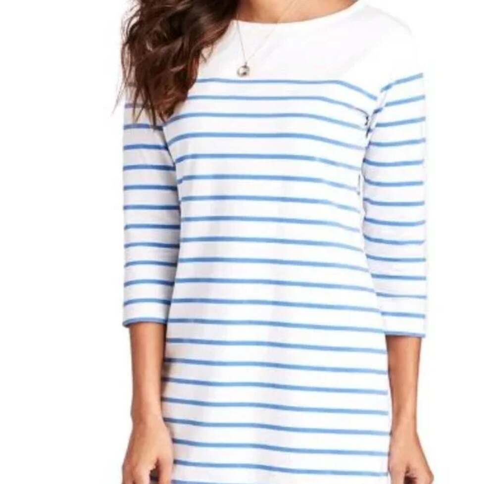 Vineyard Vines Blue & White Stripe Boatneck Dress w/ Eyelet Hem | XS